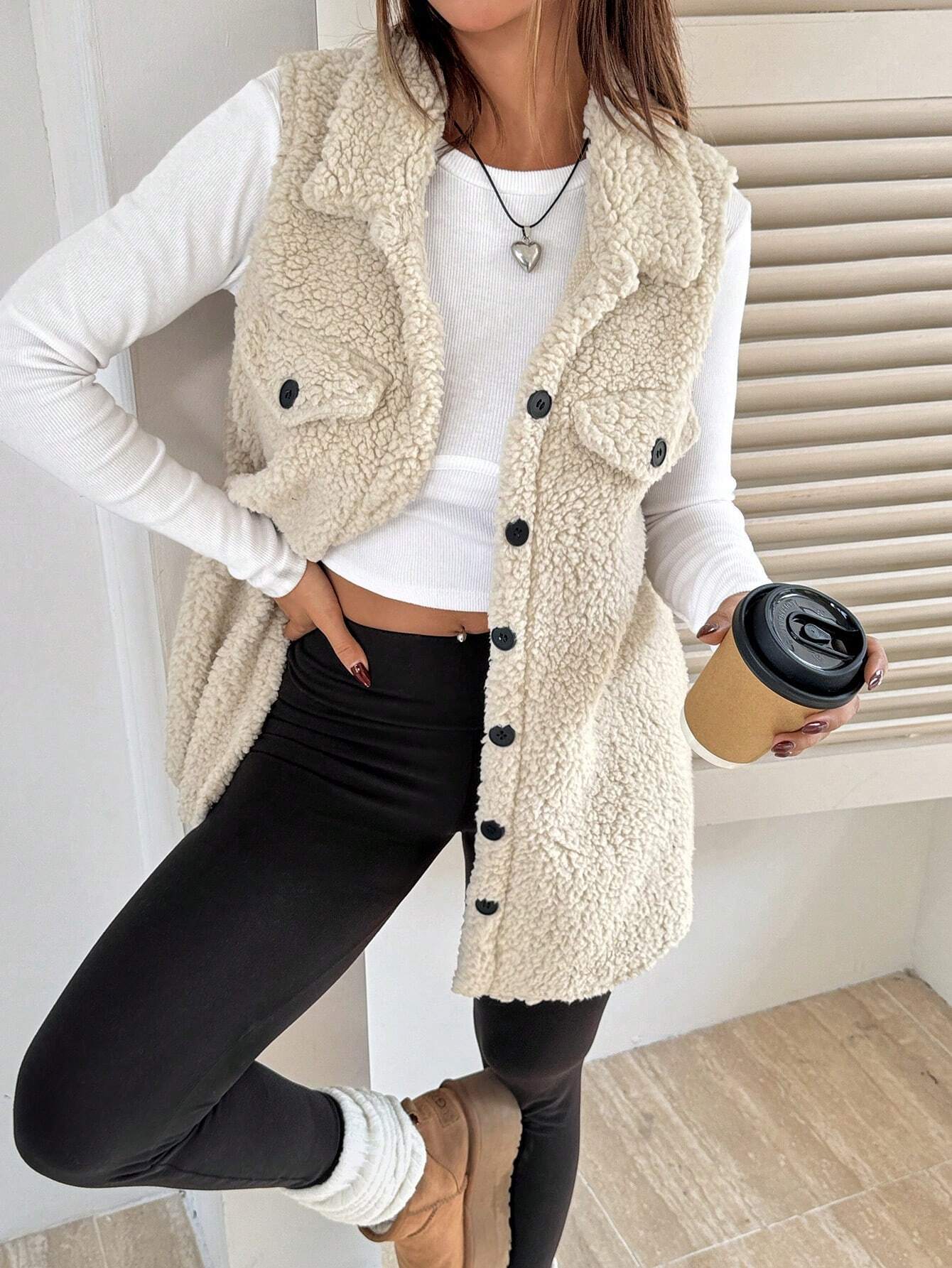 Damen Teddy-Weste mit Taschen ModeGeist