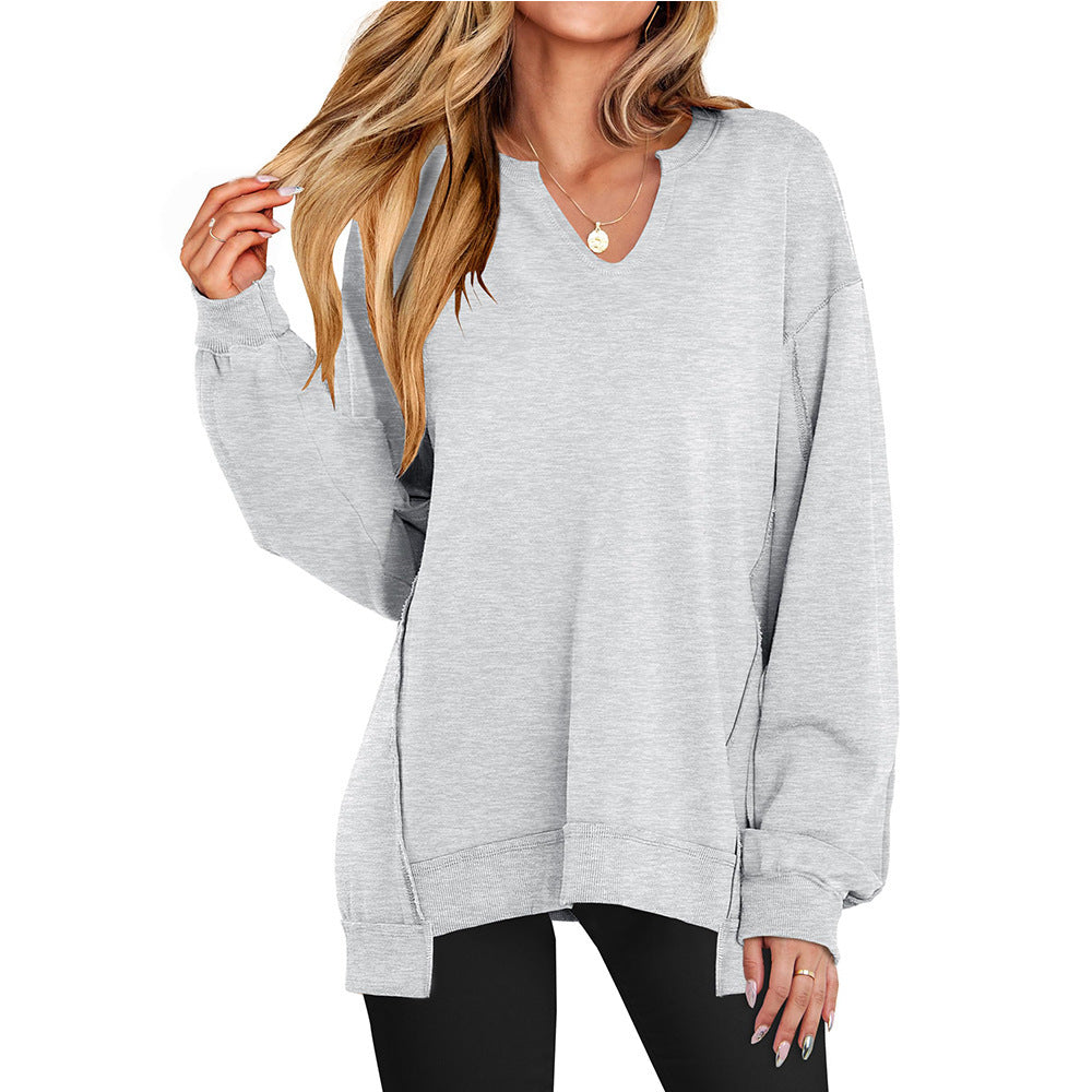 Damen Lässiger pullover mit V-Ausschnitt und überschnittenen Ärmeln ModeGeist
