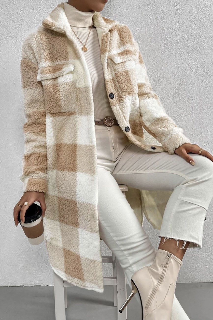 ModeGeist | Front Langarm Karo Muster Teddy Mantel