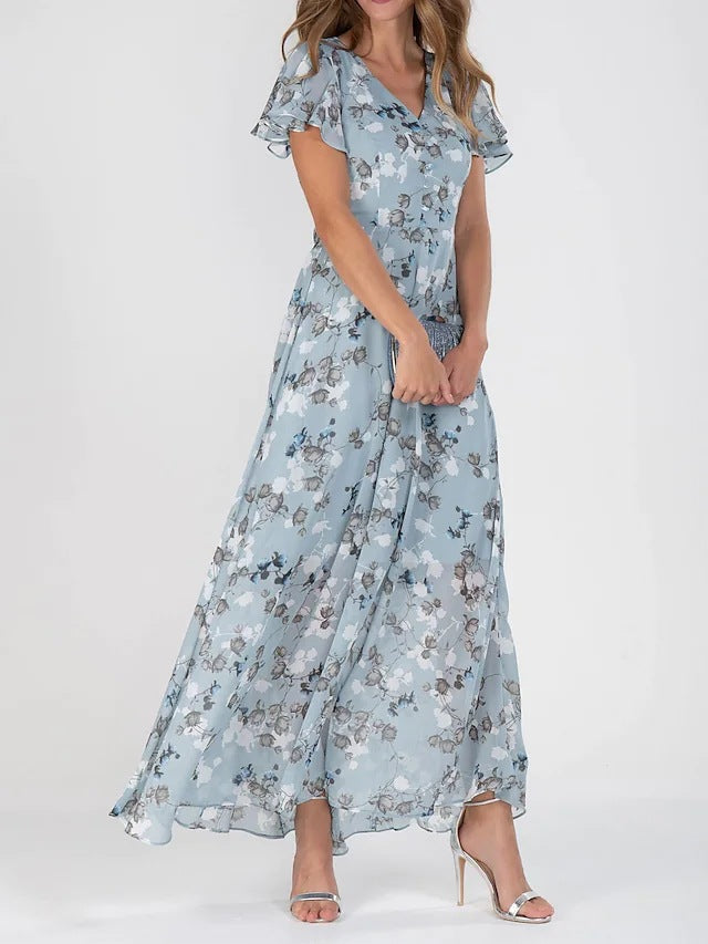 Fliessendes Damen-Maxikleid mit Rüschen und Blumenmuster von MODEGEIST