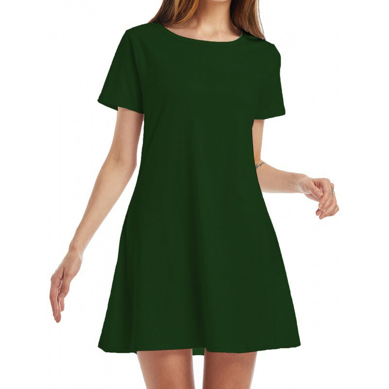 Damen locker fallendes Freizeitkleid mit Rundhalsausschnitt und kurzen Ärmeln ModeGeist