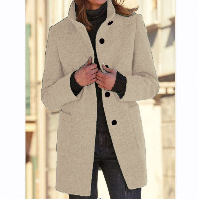Damen elegante Wolljacke mit praktischen Taschen und Knopfverschluss ModeGeist