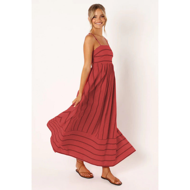 Damen Maxikleid mit feinen Streifen und elastischem Taillenbund ModeGeist