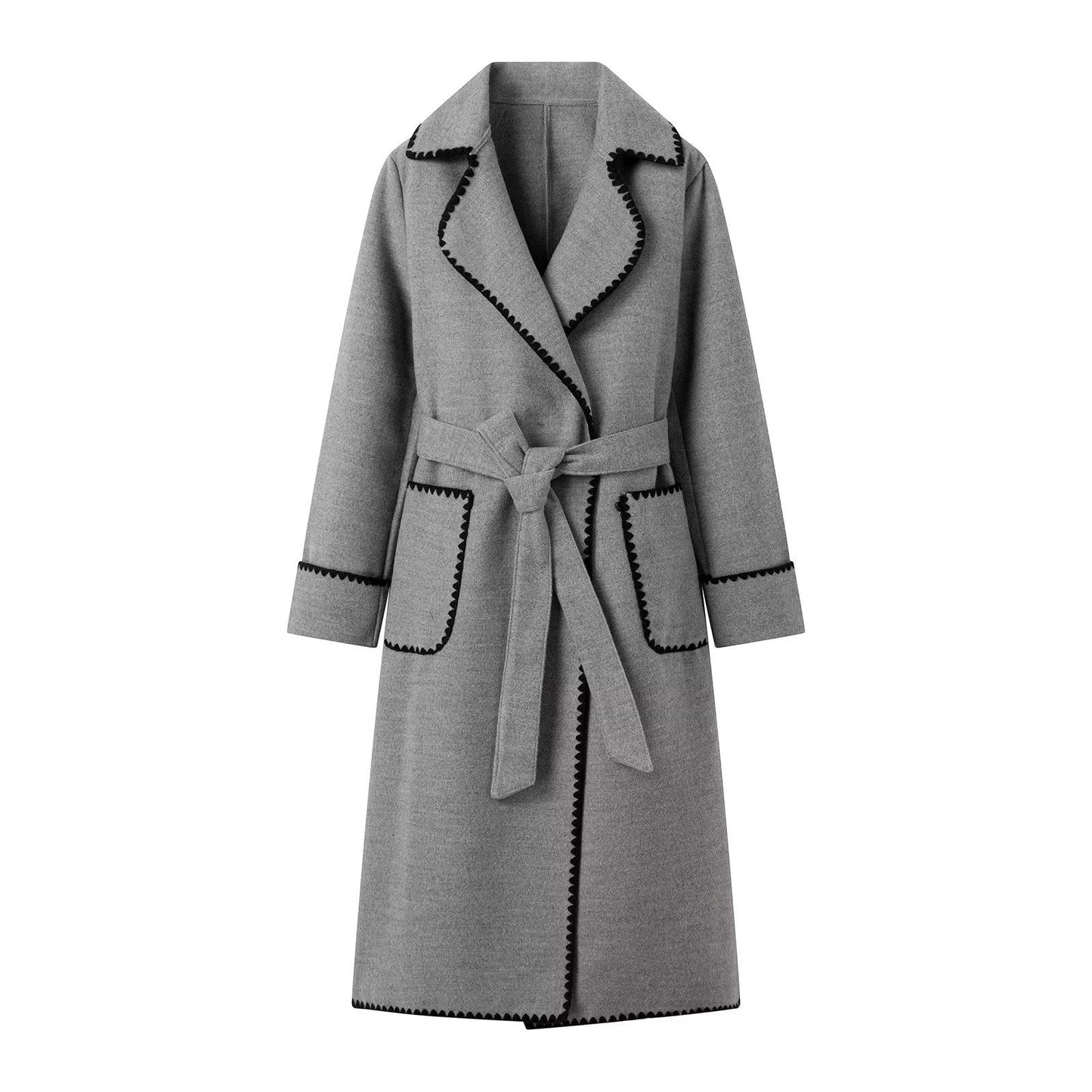 Damen elegante Übergangsjacke mit dekorativem Gürtel und hochwertigen Taschen ModeGeist