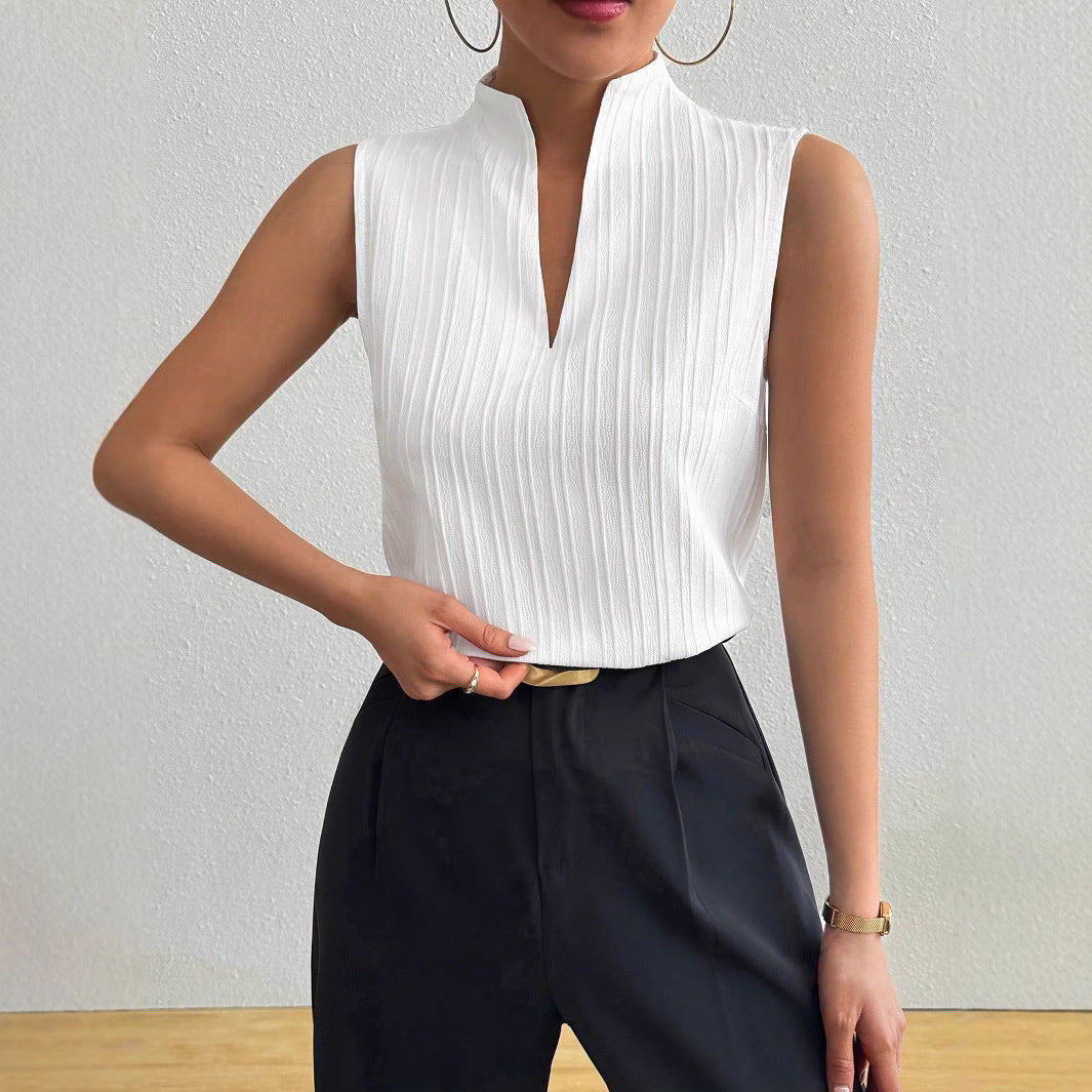 Damen Elegantes Top mit Stehkragen und feinen Plisseefalten ModeGeist