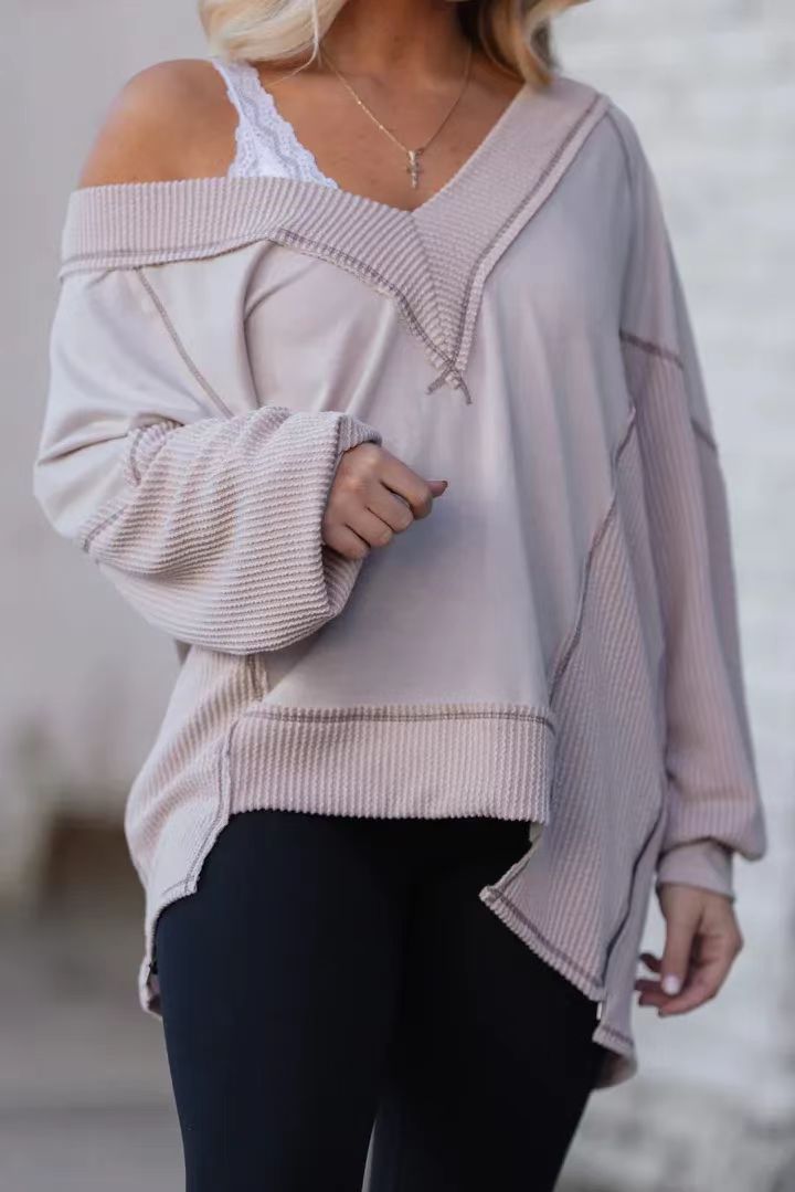 Damen Lässiger Pullover mit halbarm und V-Ausschnitt ModeGeist