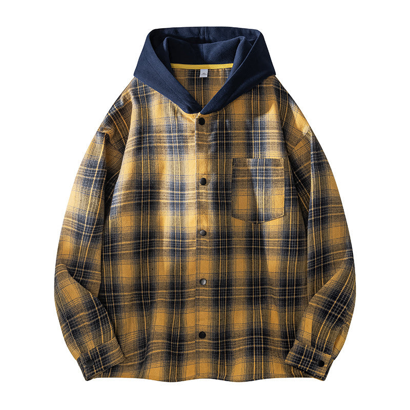 Herren lässige Hemdjacke mit gefütterter Kapuze und Karomuster ModeGeist