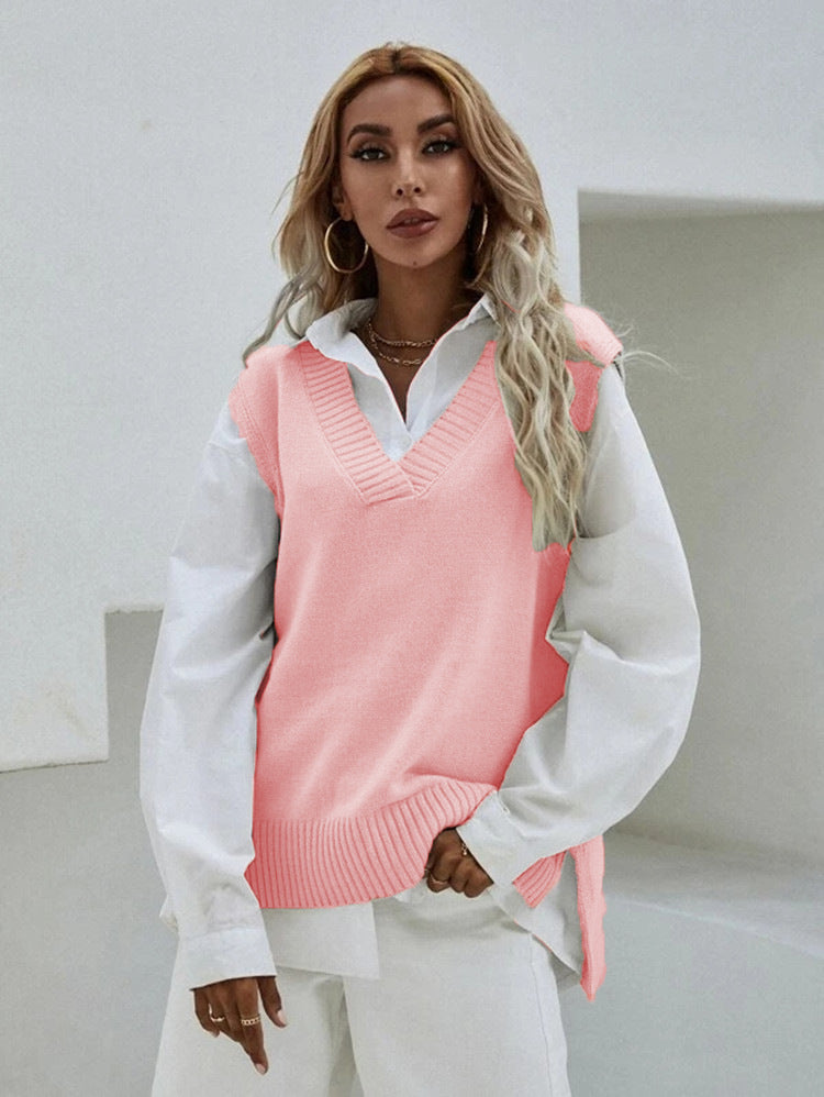 Damen Strickweste mit V-Ausschnitt und eleganter Rippenstruktur ModeGeist