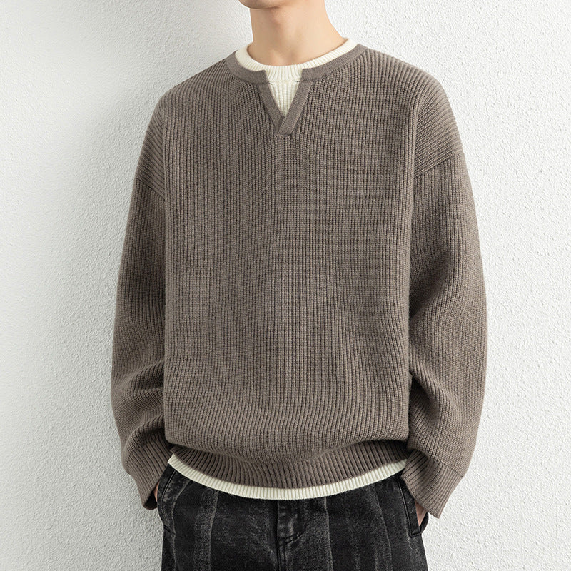 Herren Strickpullover mit V-Ausschnitt und strukturiertem Design ModeGeist