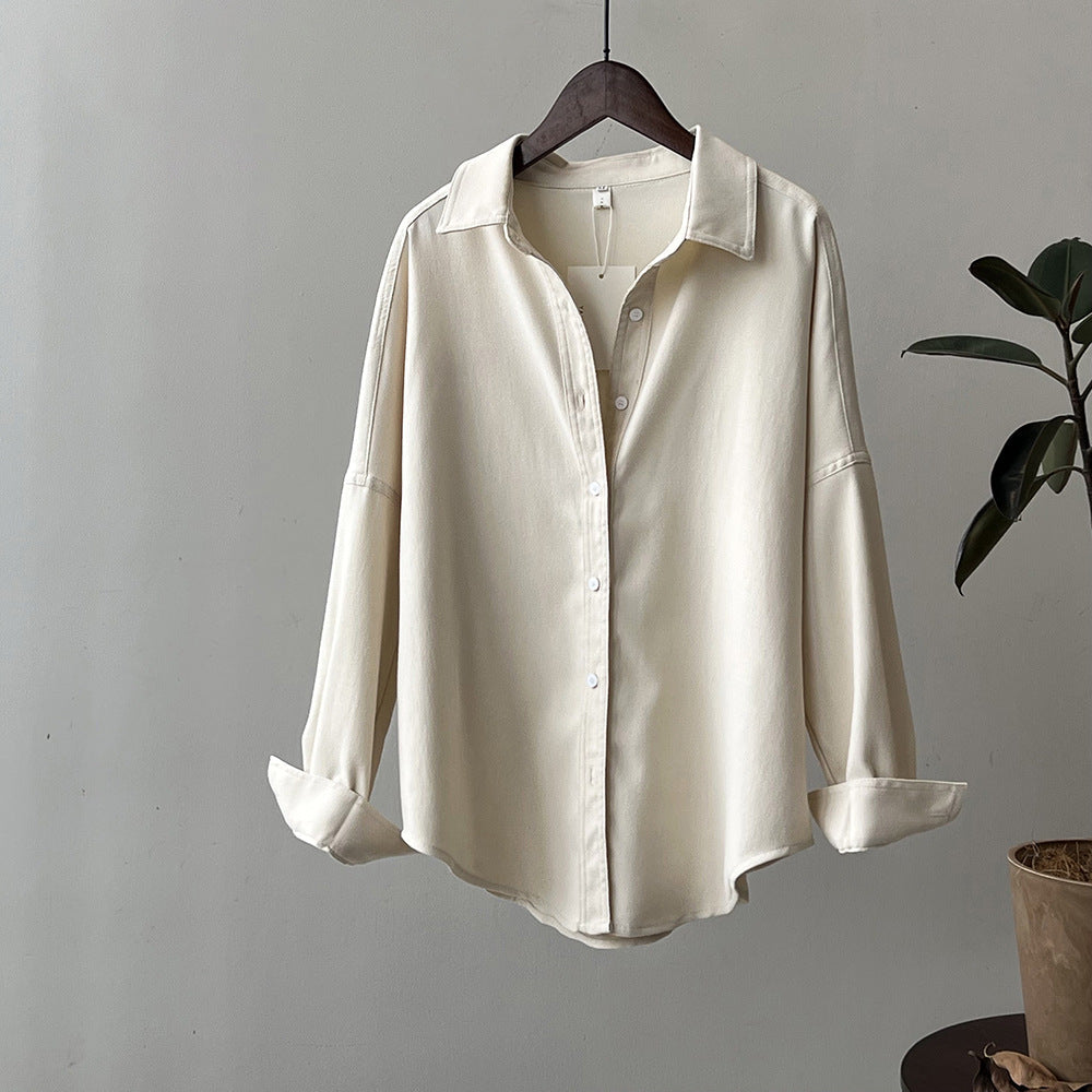 Fudus Damen Herbst Brushed Langarm Shirt, locker geschnitten