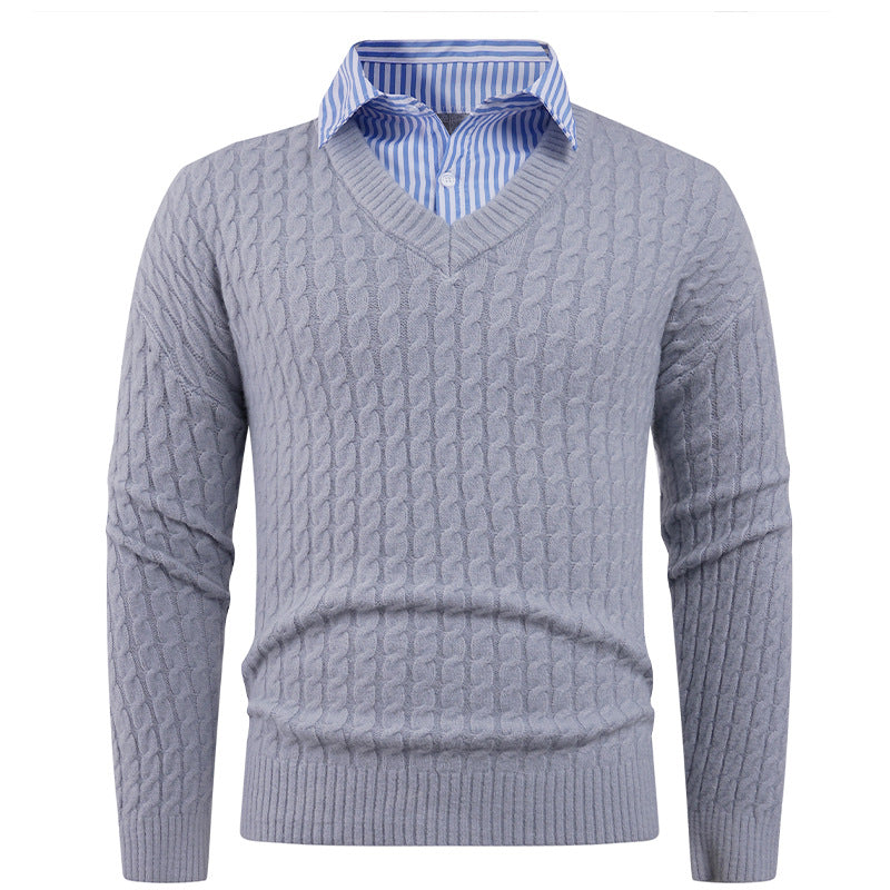 Herren Strickpullover mit Zopfmuster und V-Ausschnitt ModeGeist