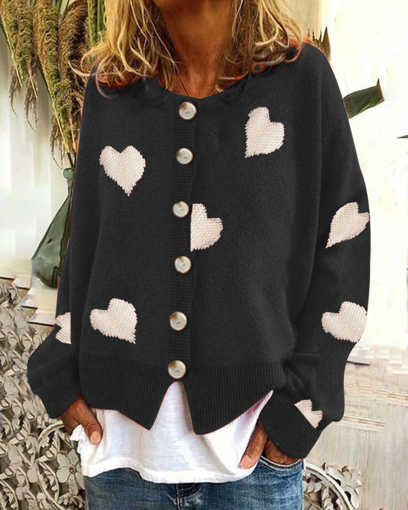 Damen Strickjacke mit Herzmuster und Knopfleiste ModeGeist