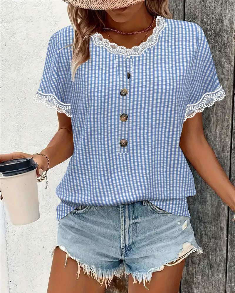 Modegeist Bluse für Damen mit Spitze und Knöpfen