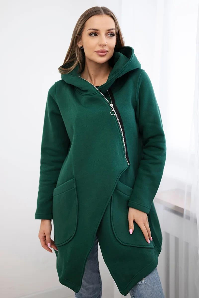 ModeGeist | Zip Kapuzenpullover mittellange Fleece Sweatjacke