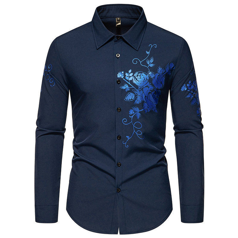 Herren Langarmhemd mit floralen Stickereien ModeGeist