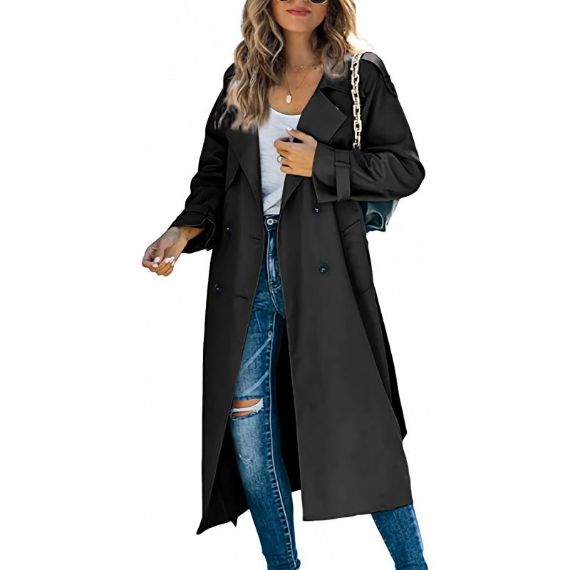 Damen eleganter Trenchcoat mit doppelt Reihe Knopfverschluss und Taillengürtel ModeGeist