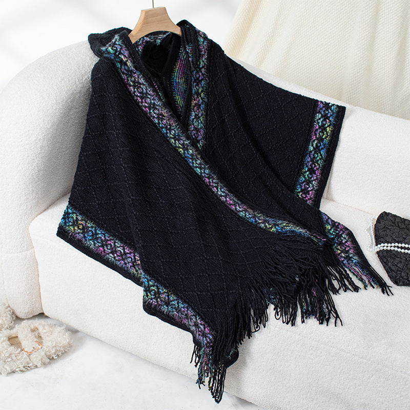 Damen eleganter Poncho mit hochwertigem Strukturdesign und Fransen ModeGeist