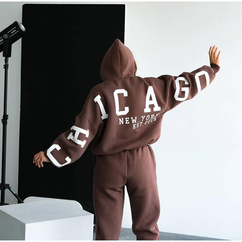 Damen Lässiger Oversize-Sweatanzug mit Kapuze und elastischem Bund ModeGeist