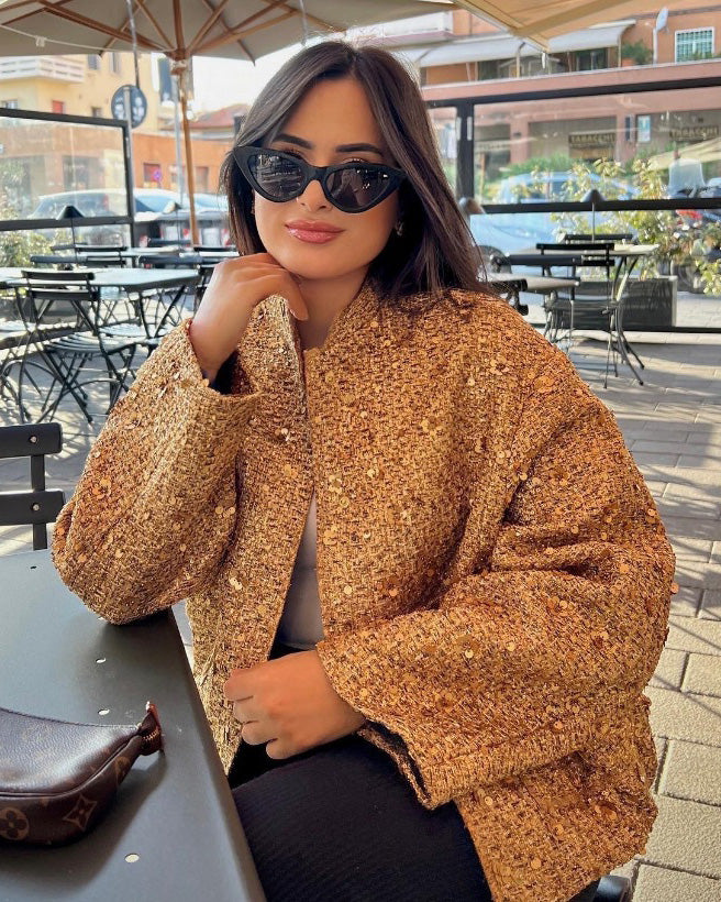 ModeGeist | Gold Pailletten Stehkragenjacke