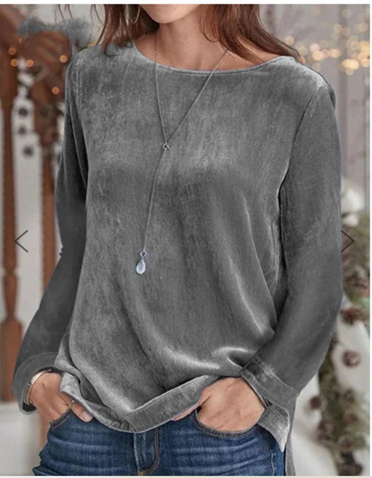 Damen Langarmbluse mit weichem Fleece und modischem Rundhalsausschnitt ModeGeist