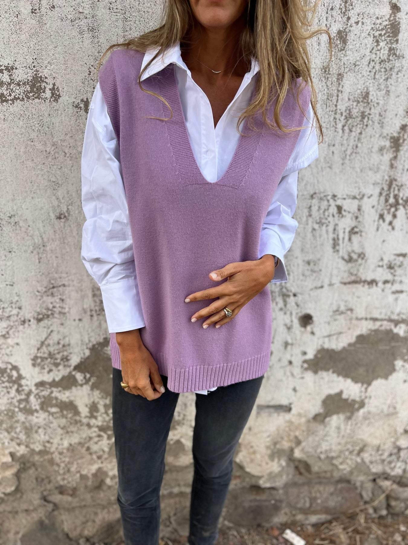 Damen hochwertiger V-Ausschnitt Strickpullover ModeGeist