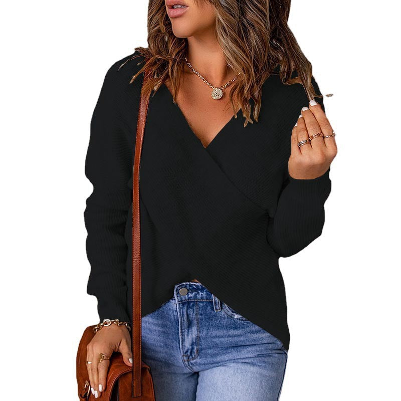 Damen Wickelpullover im modernen Rippstrickdesign ModeGeist