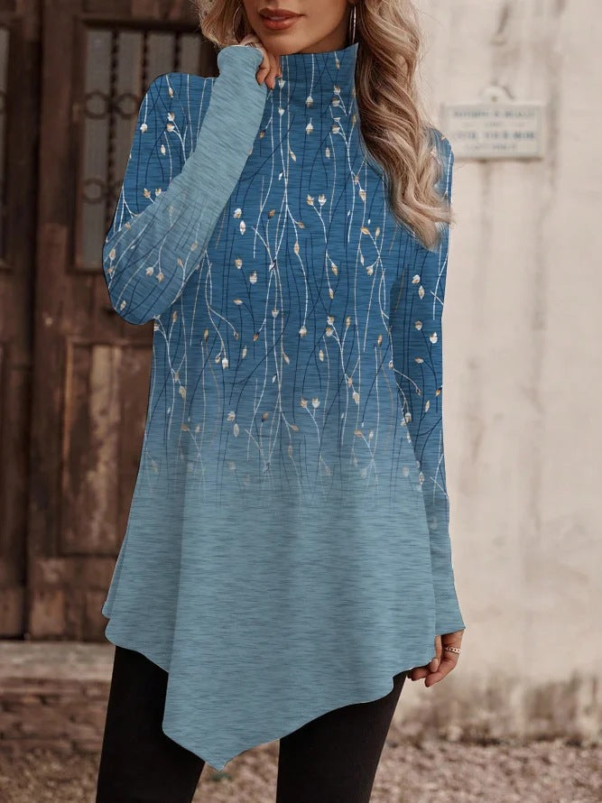 Damen Tunika mit floralem Design und hohem Kragen ModeGeist