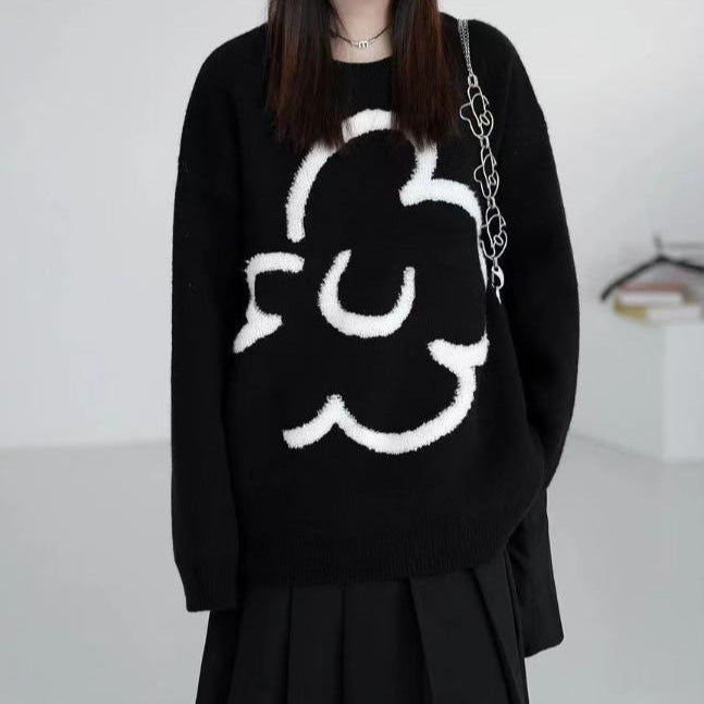 Damen lässiger Strickpullover mit floralem Motiv ModeGeist - ModeGeist