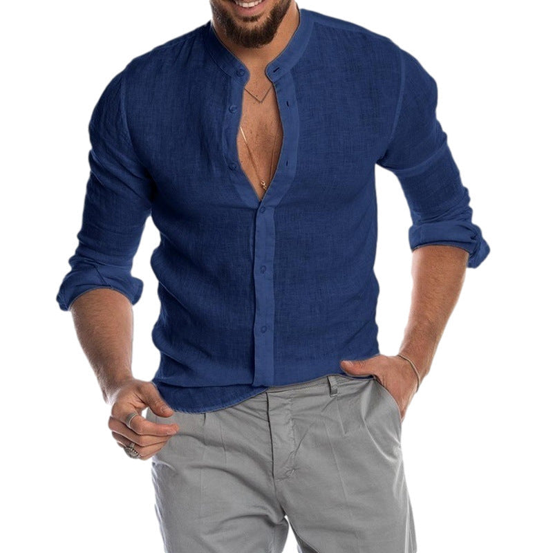 Herren Leinenhemd mit modernem Henley-Ausschnitt und Struktur ModeGeist