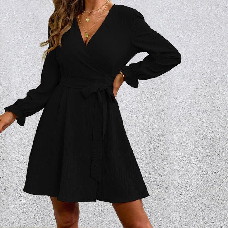 Damen Wickelkleid mit ausgestellten Ärmeln und Gürtel ModeGeist