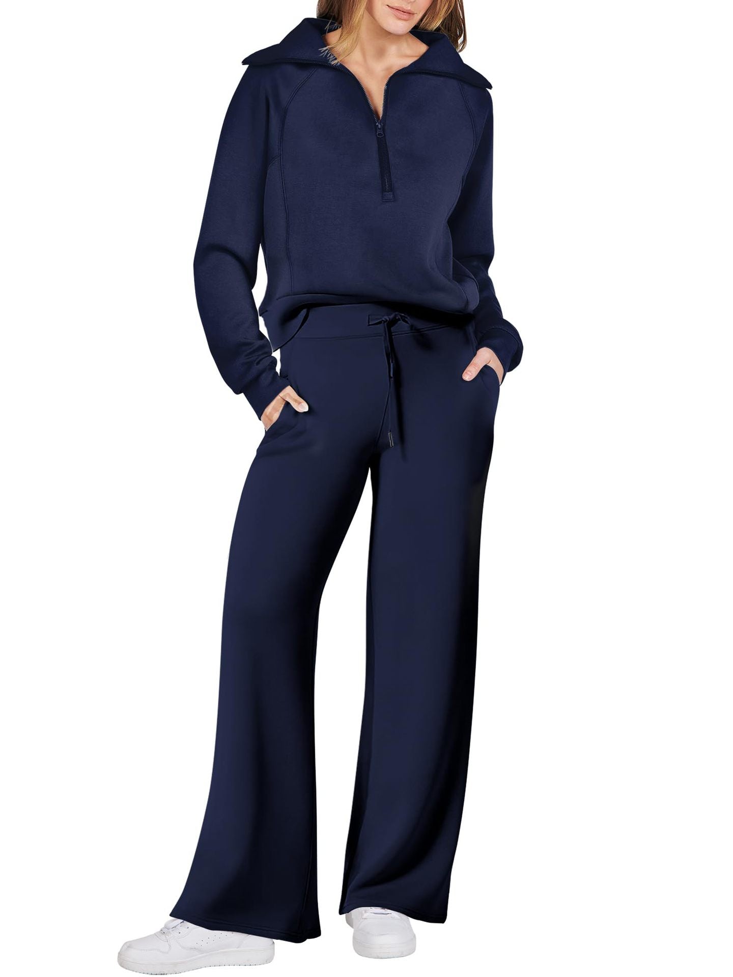 Damen lässiges Zweiteiler-Set mit Reißverschluss und Eingrifftaschen ModeGeist