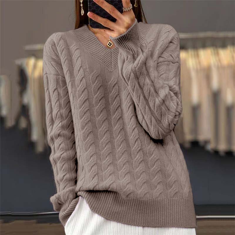 ModeGeist | Strickpullover mit Flechtmuster und V-ausschnitt Acryl Weich und Warm