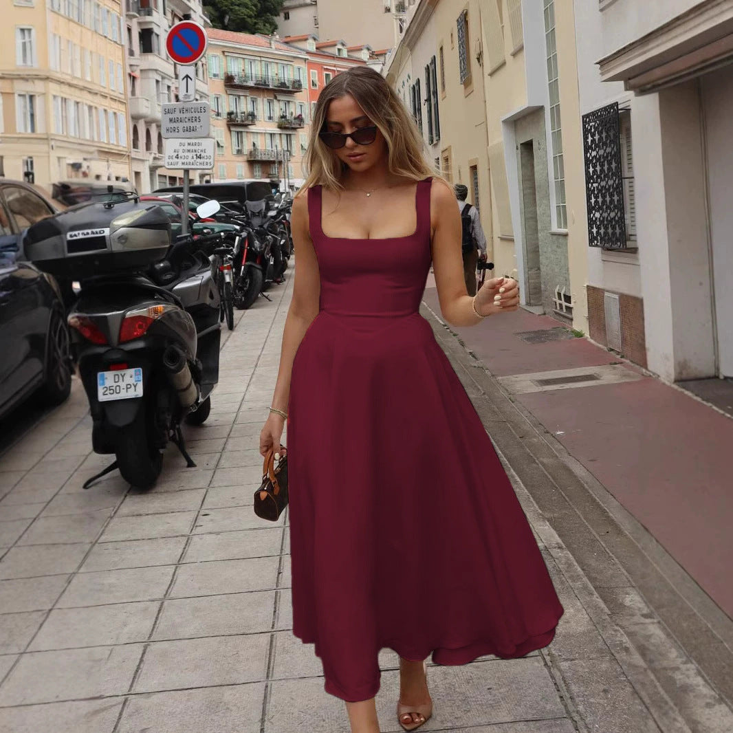 Damen Elegantes Maxikleid mit traumhaftem A-Linien Schnitt und schickem Quadrat-Ausschnitt ModeGeist