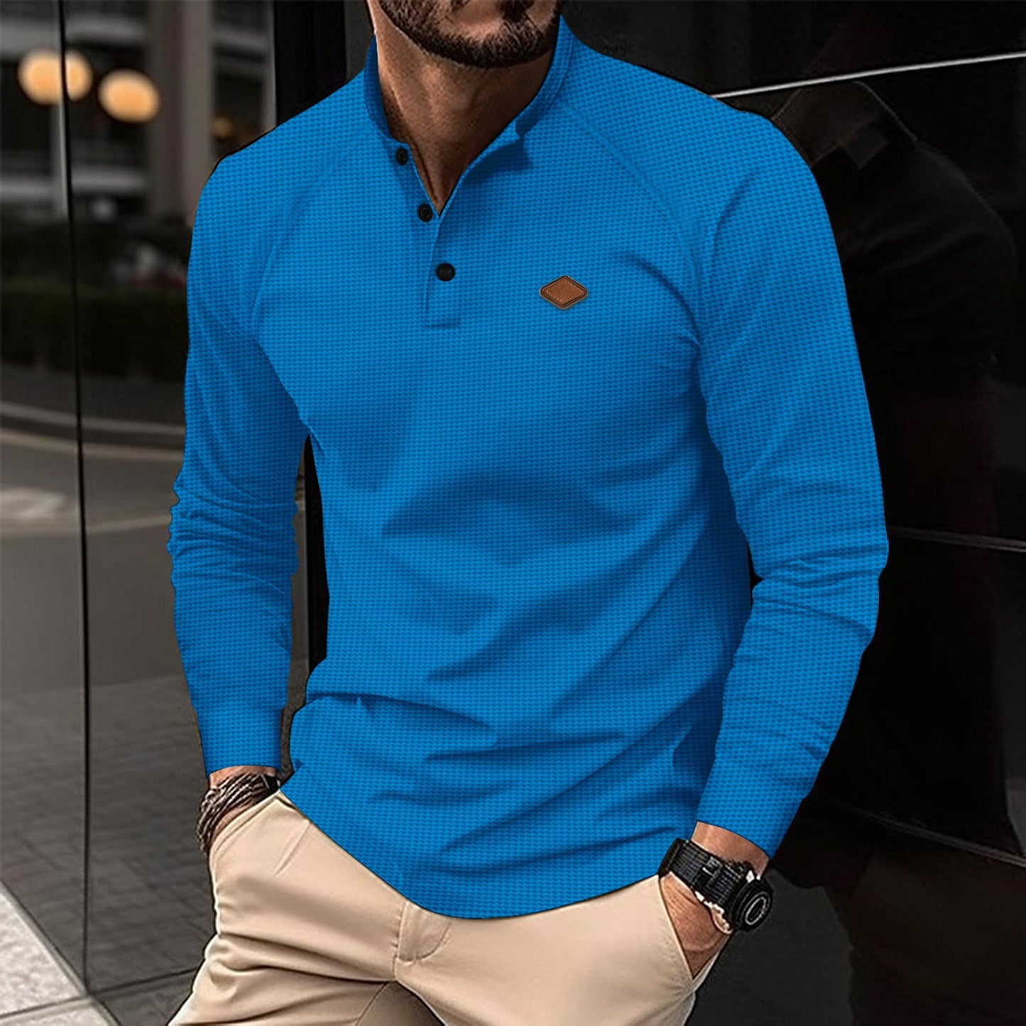 Herren Langarmshirt mit subtilen Muster und modischem Kragen ModeGeist