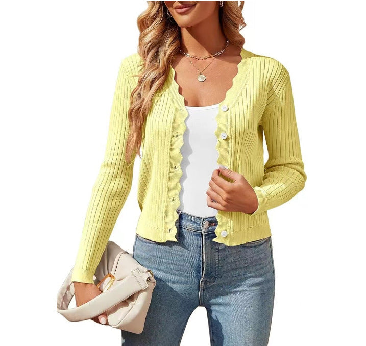 Damen elegante Strickjacke mit Wellenkante ModeGeist