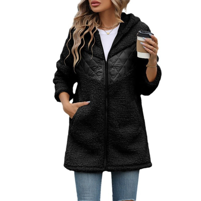 Damen Oversized Teddyjacke mit Kapuze und praktischen Taschen ModeGeist