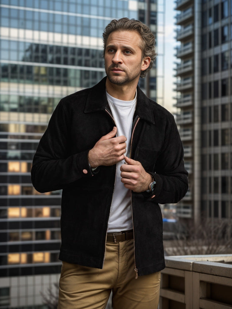 Herren schicke und lässige Wildlederjacke mit Stehkragen ModeGeist