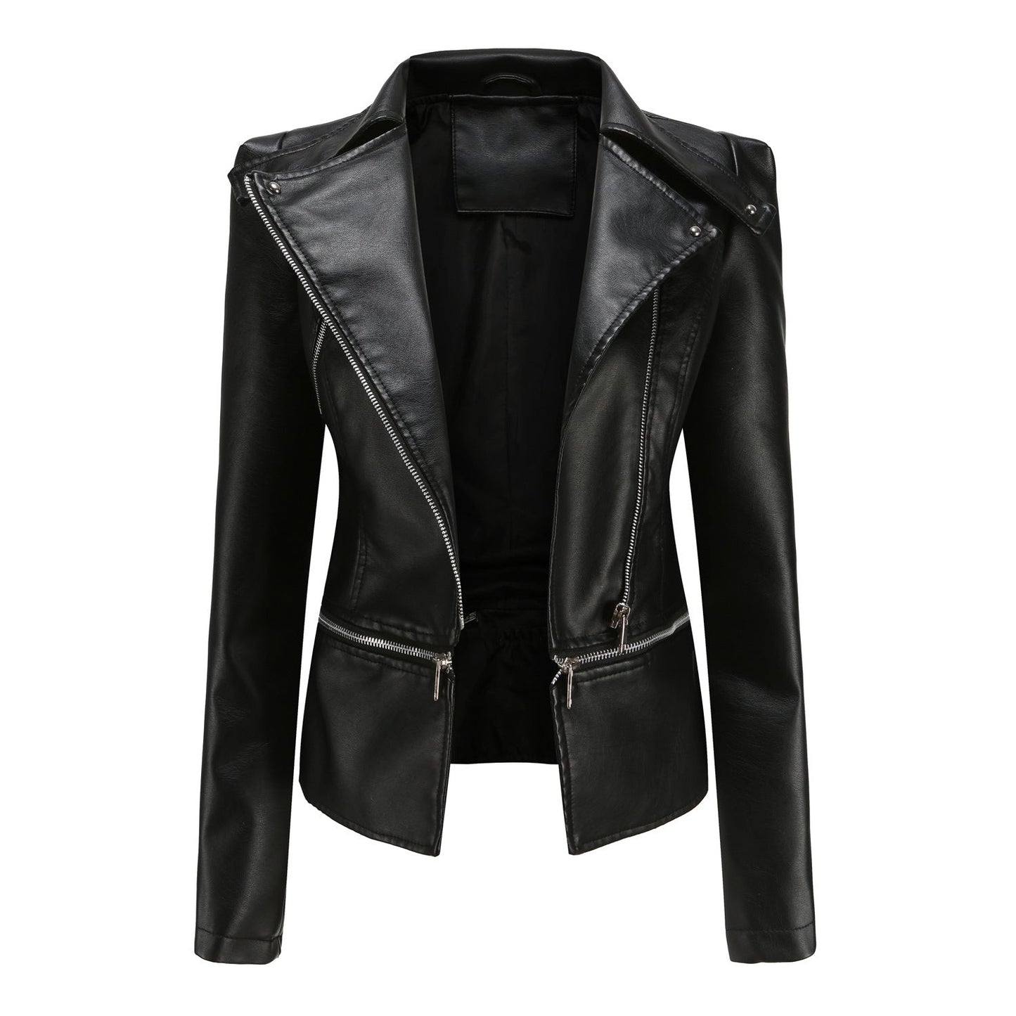 Damen stylische Bikerjacke mit asymmetrischem Reißverschluss und eingenähten Taschen ModeGeist