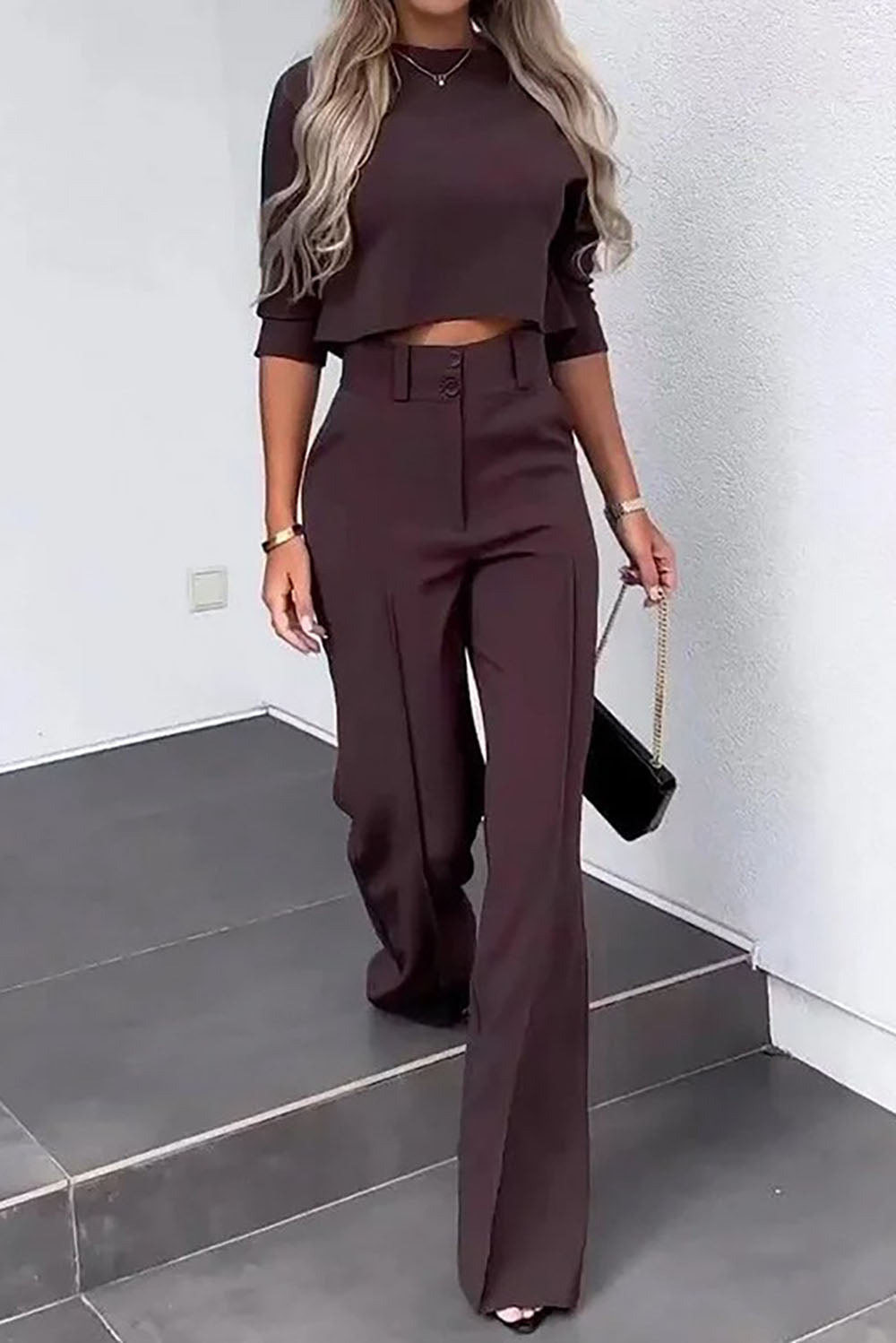 ModeGeist | Ärmel Pullover Weitbeinige Hosen Geschäftliche Freizeit Outfits Satz