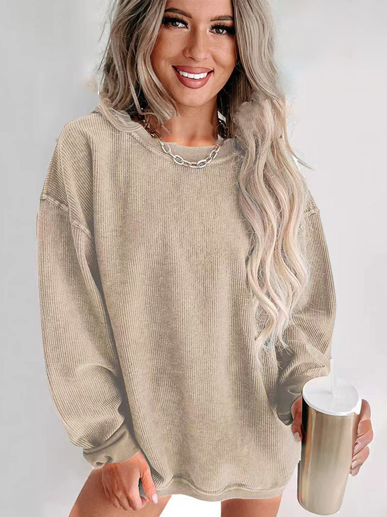 Damen lässiger Sweatshirt mit feiner Rippstruktur und komfortablem Schnitt ModeGeist