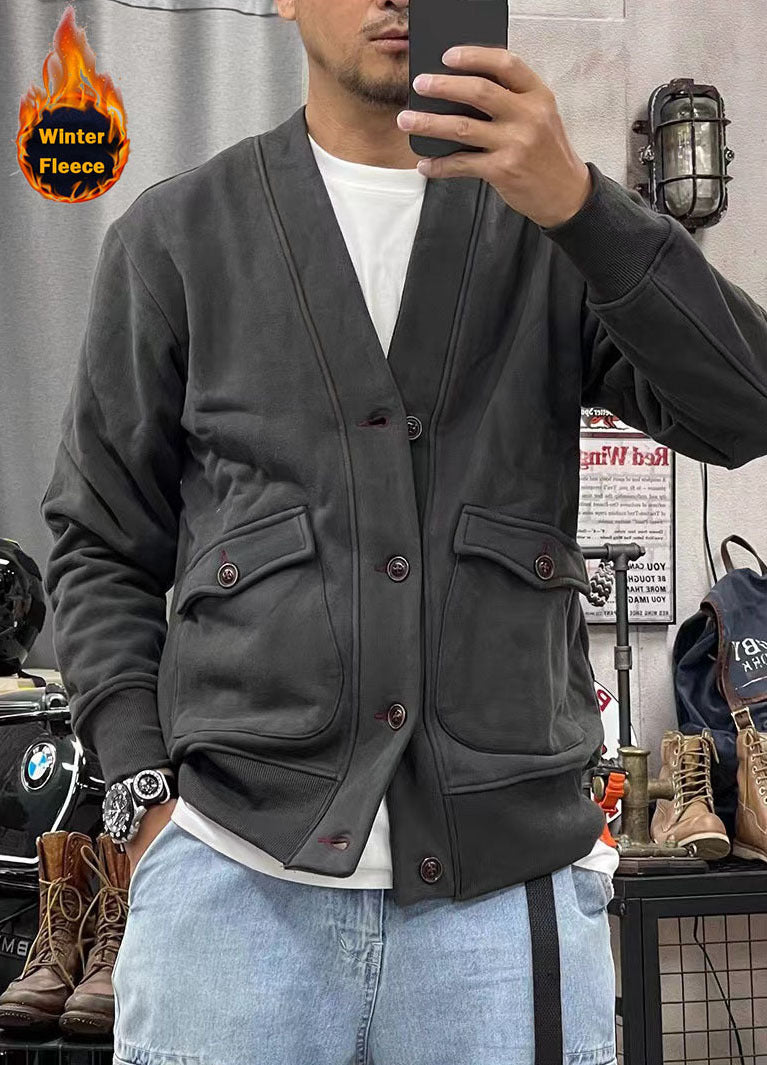 Herren modische Fleecejacke mit praktischen Taschen und eleganter Knopfleiste ModeGeist