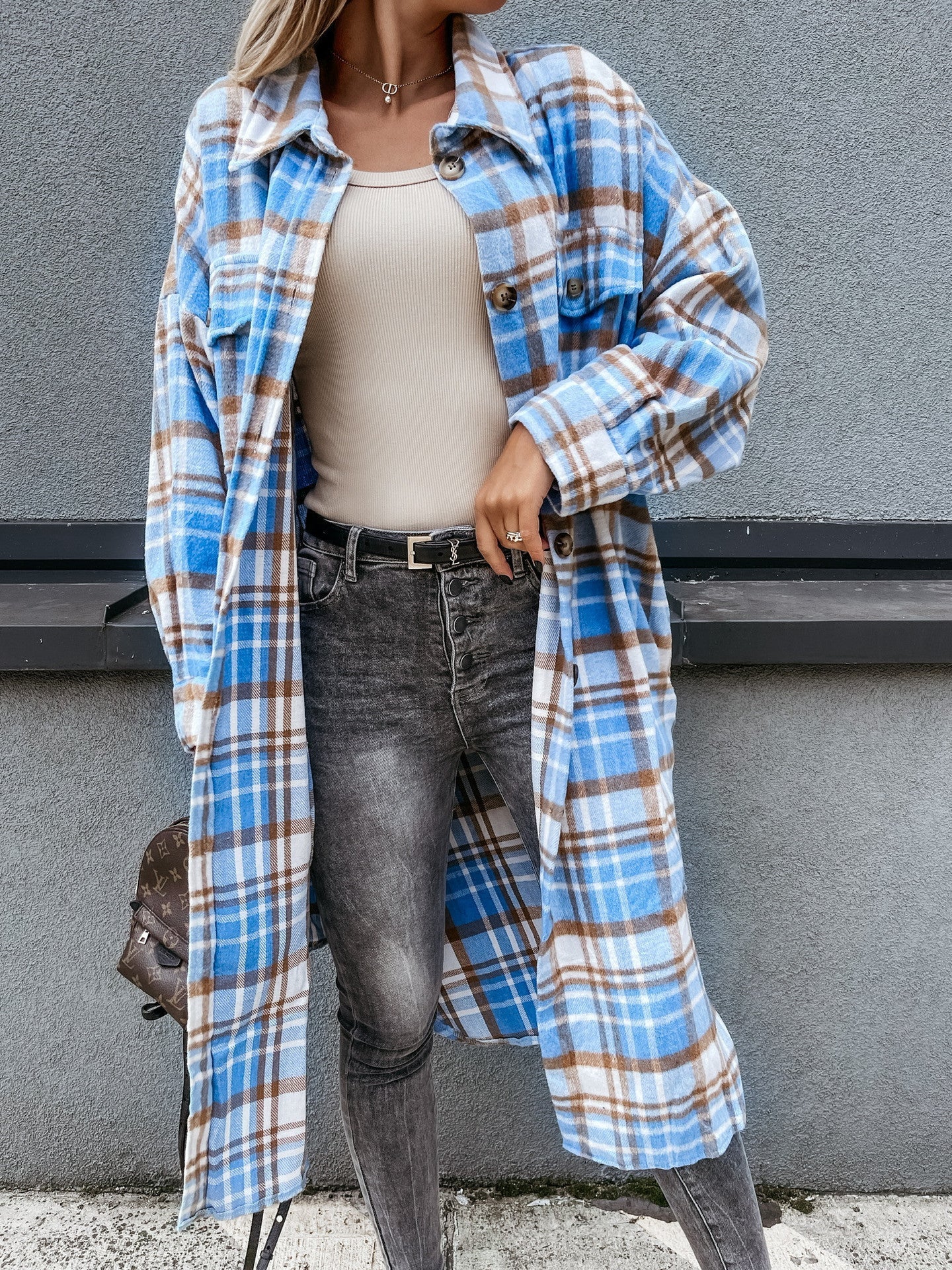 Damen Karierter Hemdblusenmantel aus weichem Baumwollmix ModeGeist