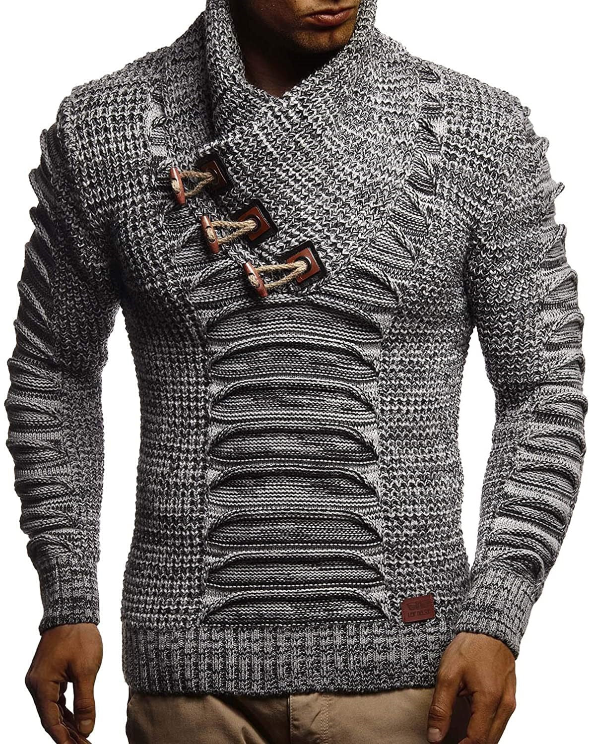 Herren Grobstrickpullover mit innovativem Schalkragen und rustikalem Design ModeGeist