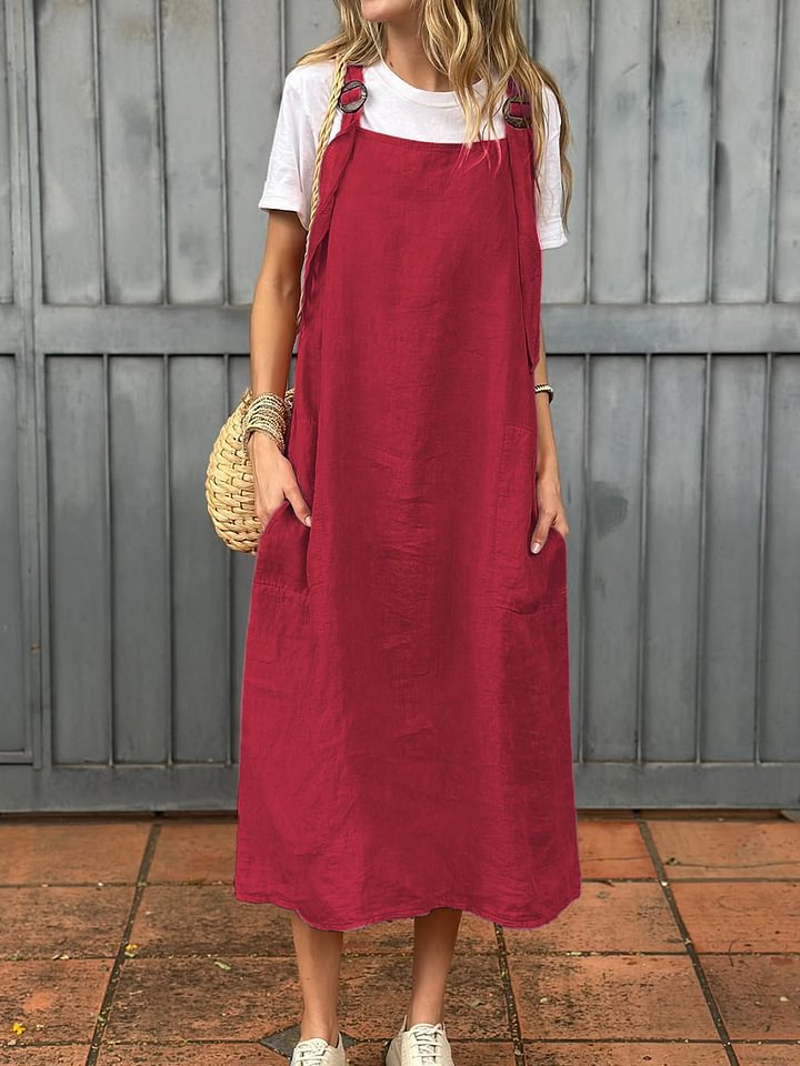 Damen lässiges Leinen-Trägerkleid mit praktischen Taschen ModeGeist