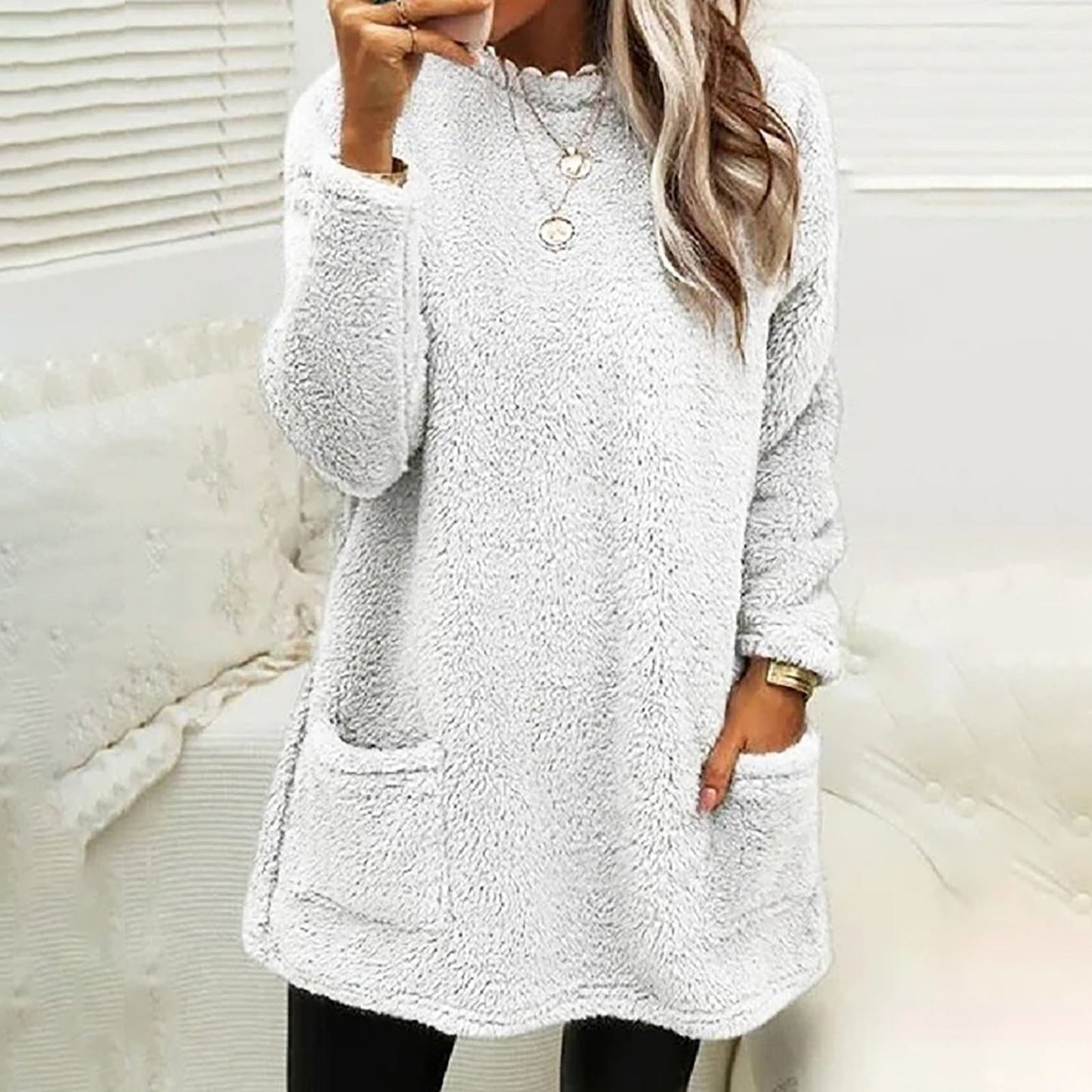 Damen Kuscheliger Fleece-Pullover mit praktischen Taschen und weitem Schnitt ModeGeist