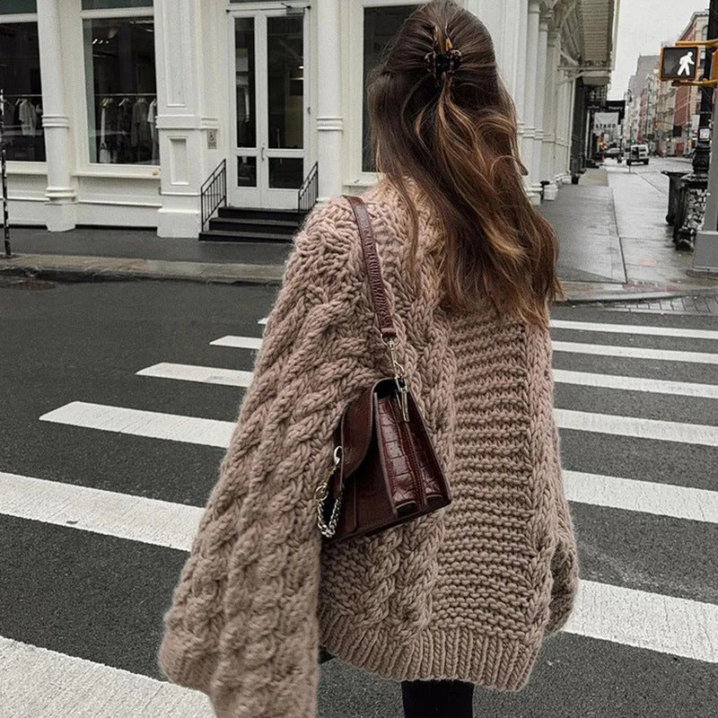Damen Grobstrickpullover mit übergroßen Ärmeln ModeGeist