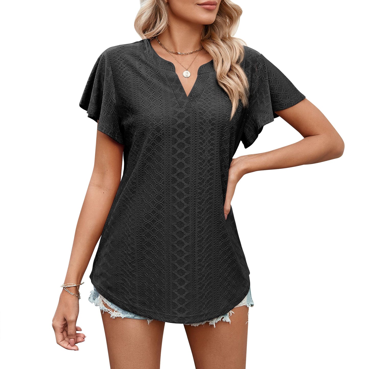 Damen Luftiges Blusenshirt mit effektvollem Lochmuster ModeGeist
