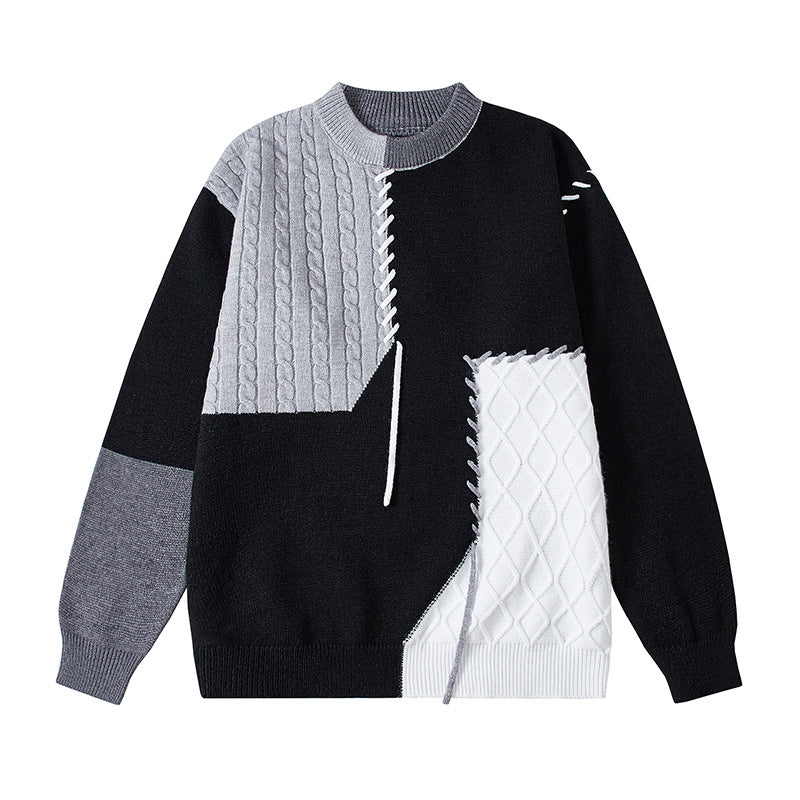 Damen kreativer Pullover mit strukturiertem Patchwork-Design und einzigartigen Details ModeGeist
