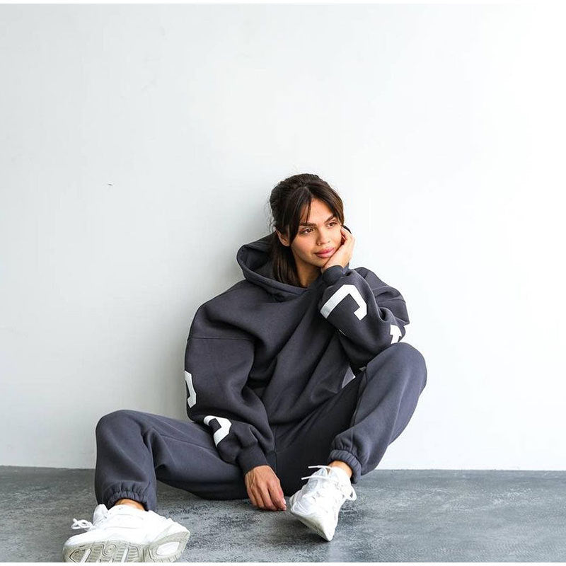 Damen Lässiger Oversize-Sweatanzug mit Kapuze und elastischem Bund ModeGeist