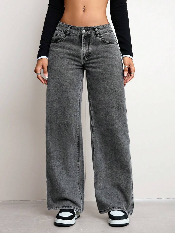 Damen weite Jeanshose mit hohem Bund und lässigem Schnitt ModeGeist